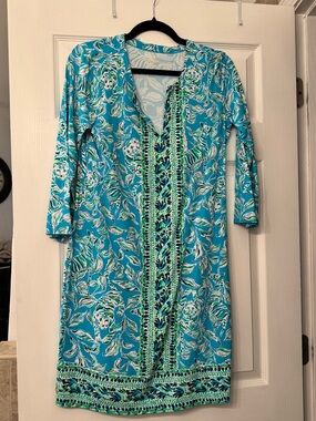 Lilly Pulitzer Turquoise Floral Print Tunic Dress. Size Medium